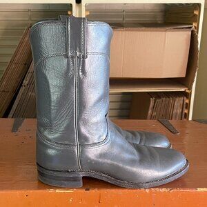 JUSTIN Men's Size 9 C Grey Leather Cowboy Western Roper Made in USA Boots 3025